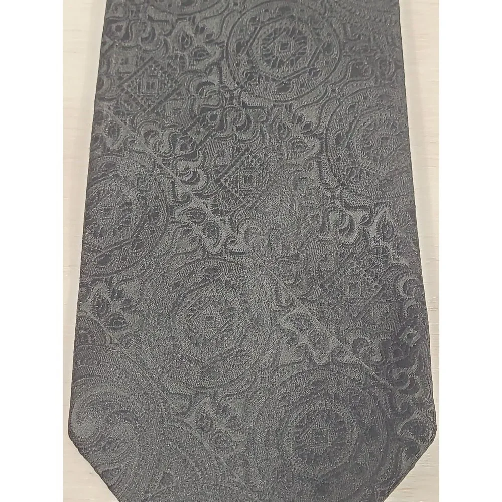 Vintage Gino Pompeii Mens Necktie Black Textured Geometric Print Made In Italy‎